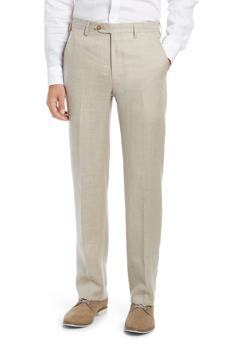 Men's Flat Front Linen Dress Pants, Main, color, NATURAL