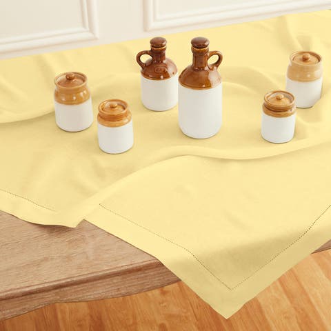 Linen Table Throw - Classic Hemstitch, 52" x 52" Inch, 52" x 52" Inch