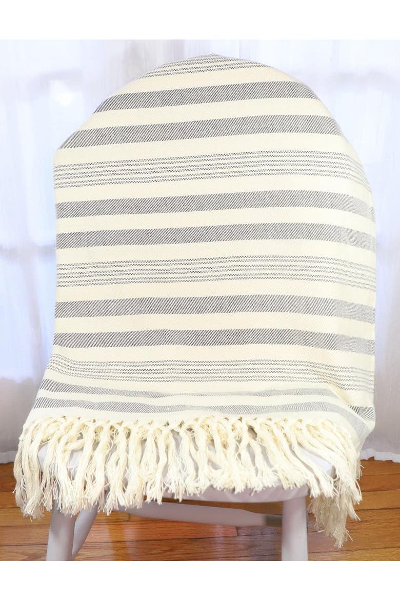 Throw Blanket in Stripes, Alternate, color, Charcoal