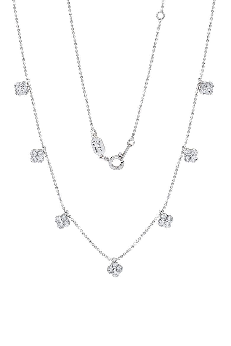 Cubic Zirconia Pavé Clover Station Necklace, Alternate, color, WHITE