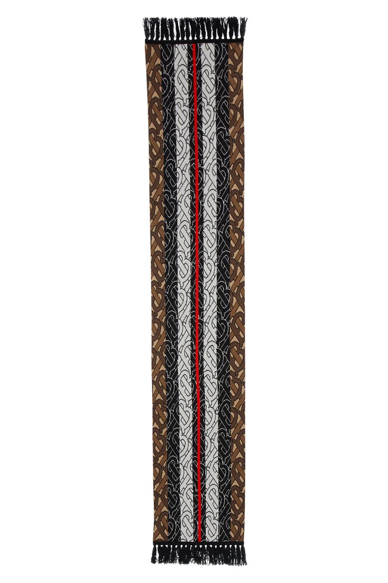 Tricolor Monogram Cashmere Scarf, Alternate, color, BRIDLE BROWN