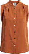 Anne Klein Pleated Sleeveless Button-Up Shirt