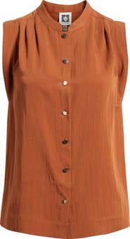 Anne Klein Pleated Sleeveless Button-Up Shirt