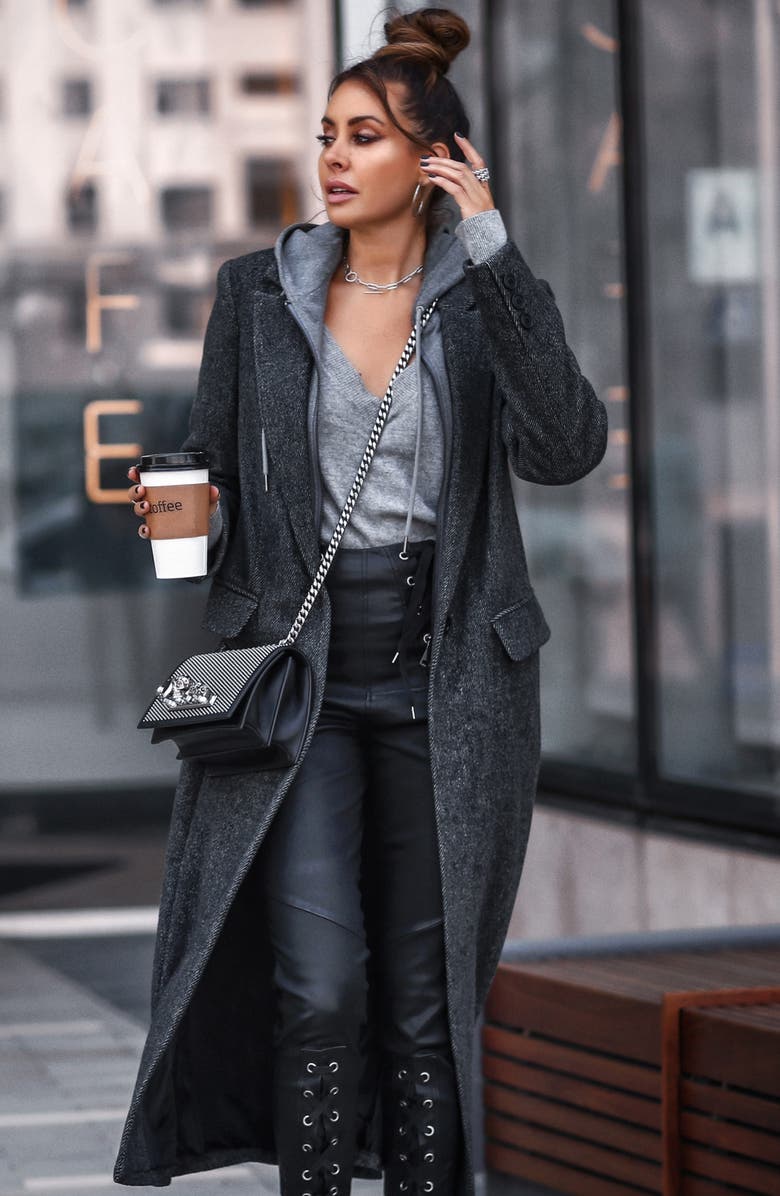 Avec Les Filles Moto Wool Blend Coat with Removable Hooded Bib, Alternate, color, 