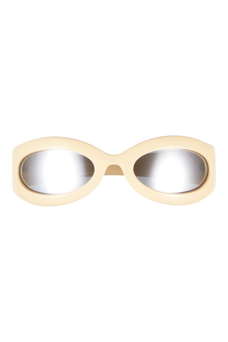 60mm Oval Wrap Sunglasses, Main, color, YELLOW YELLOW SILVER