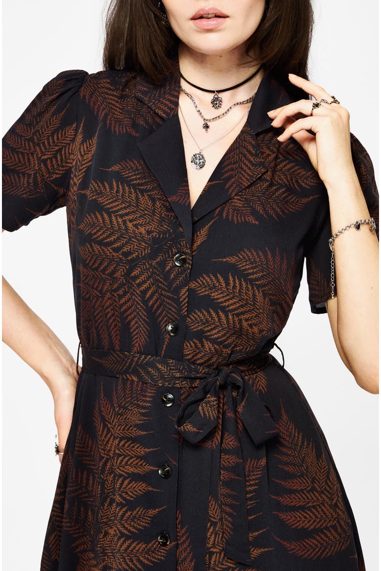 Ruin Fern Printed Midi Dress, Alternate, color, Black