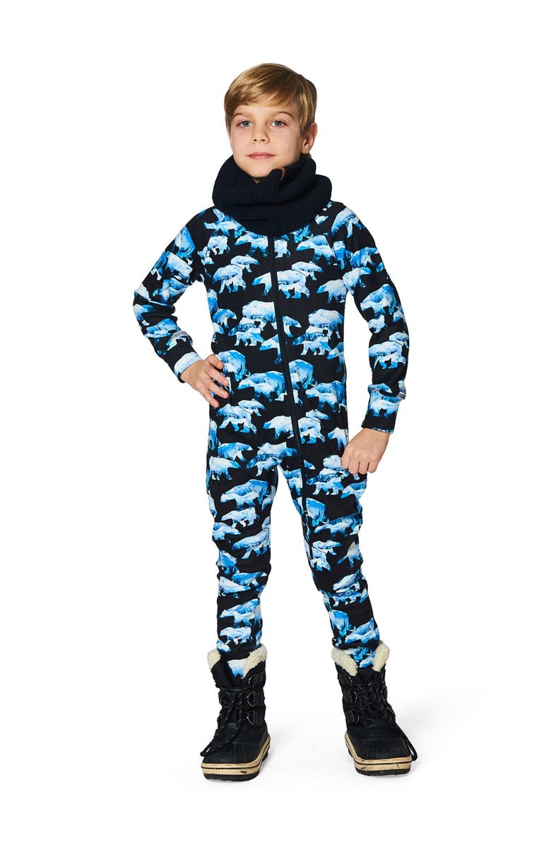 Deux par Deux Baby Boy's One Piece Thermal Underwear Black Printed Polar Bears, Alternate, color, 