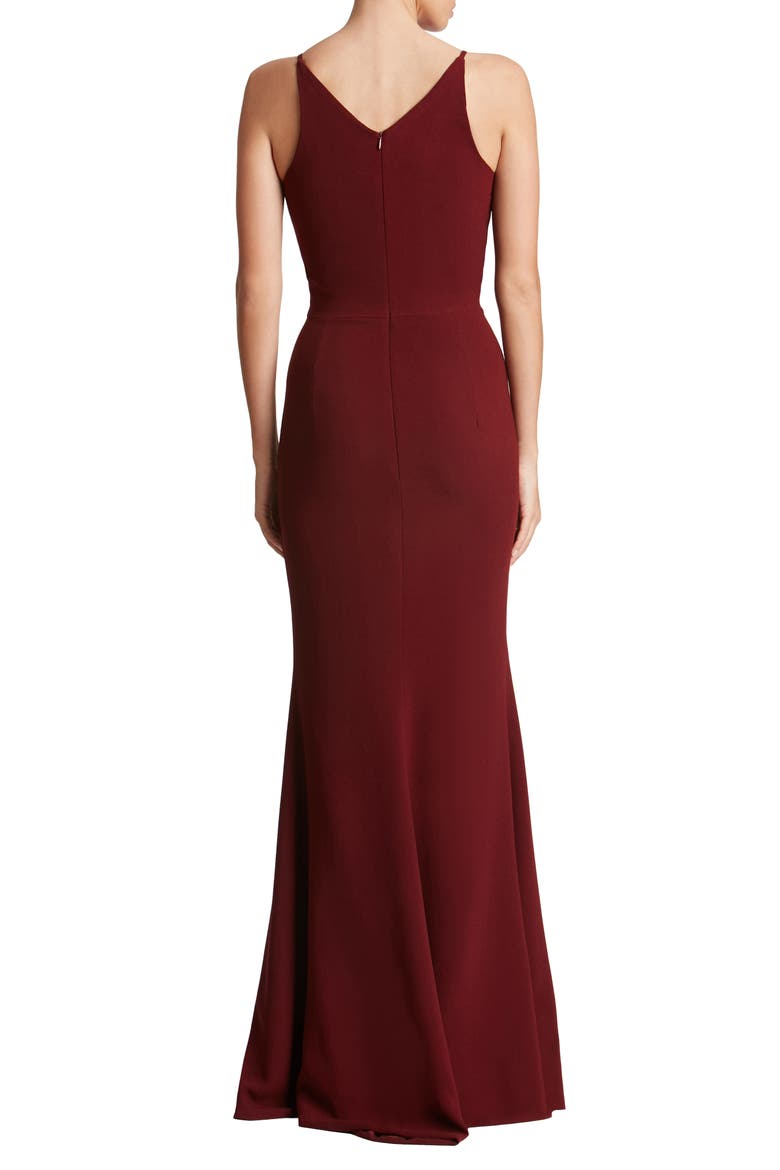 Iris Slit Crepe Gown, Alternate, color, BURGUNDY