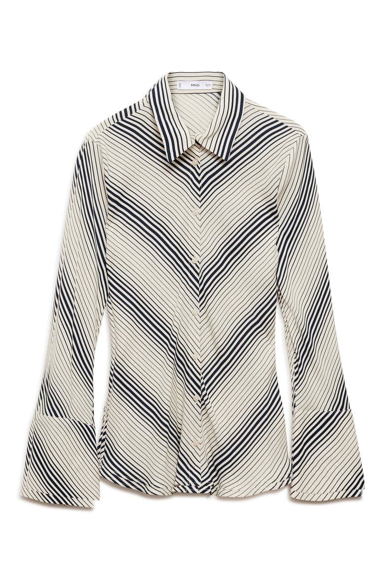 Stripe Flare Sleeve Button-Up Shirt, Alternate, color, OFF WHITE
