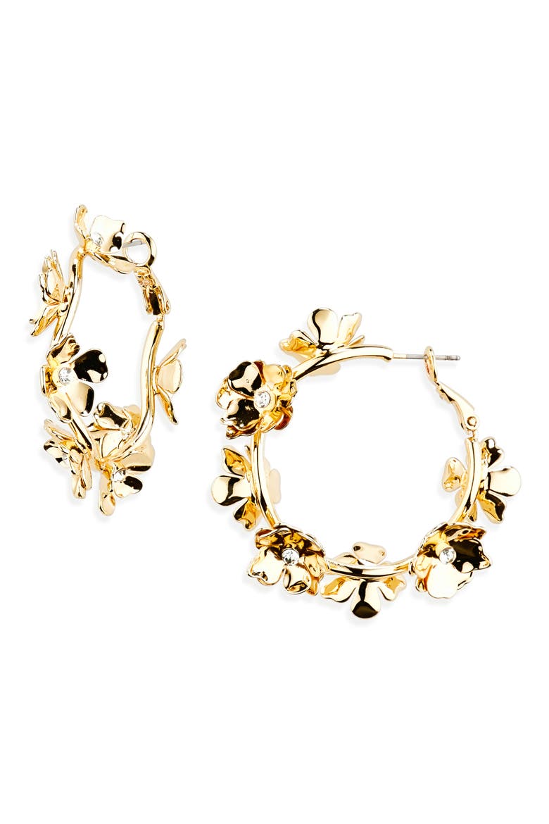 Crystal Floral Hoop Earrings, Main, color, CLEAR- GOLD