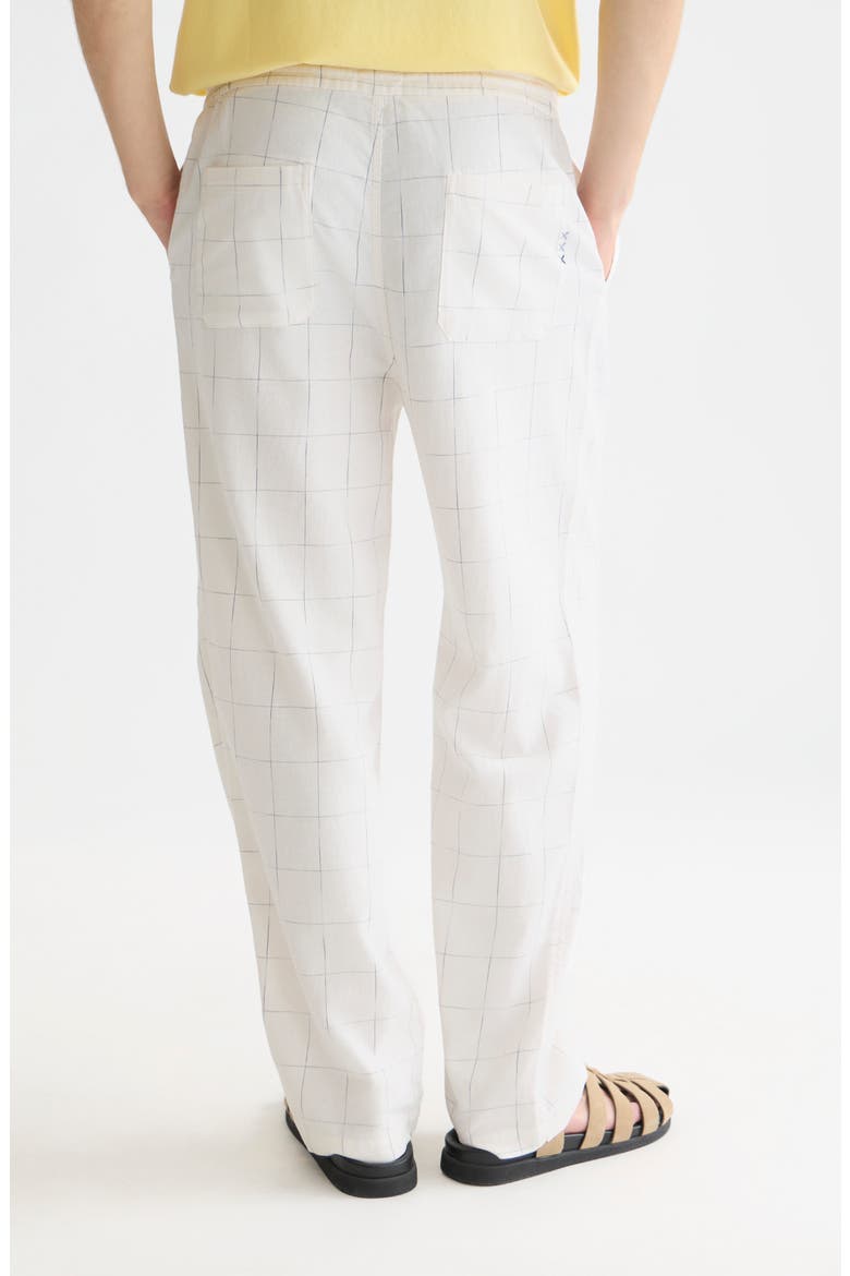Pleated Relaxed Straight Fit Cotton & Linen Blend Pants, Alternate, color, BRIGHT WHITE / BLUE CHECK