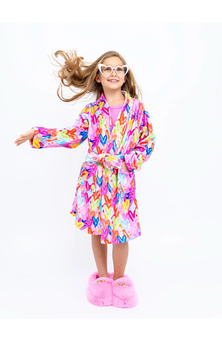 Preppy Goose Plush Graffiti Hearts loungewear Robe, Main, color, Multicolor