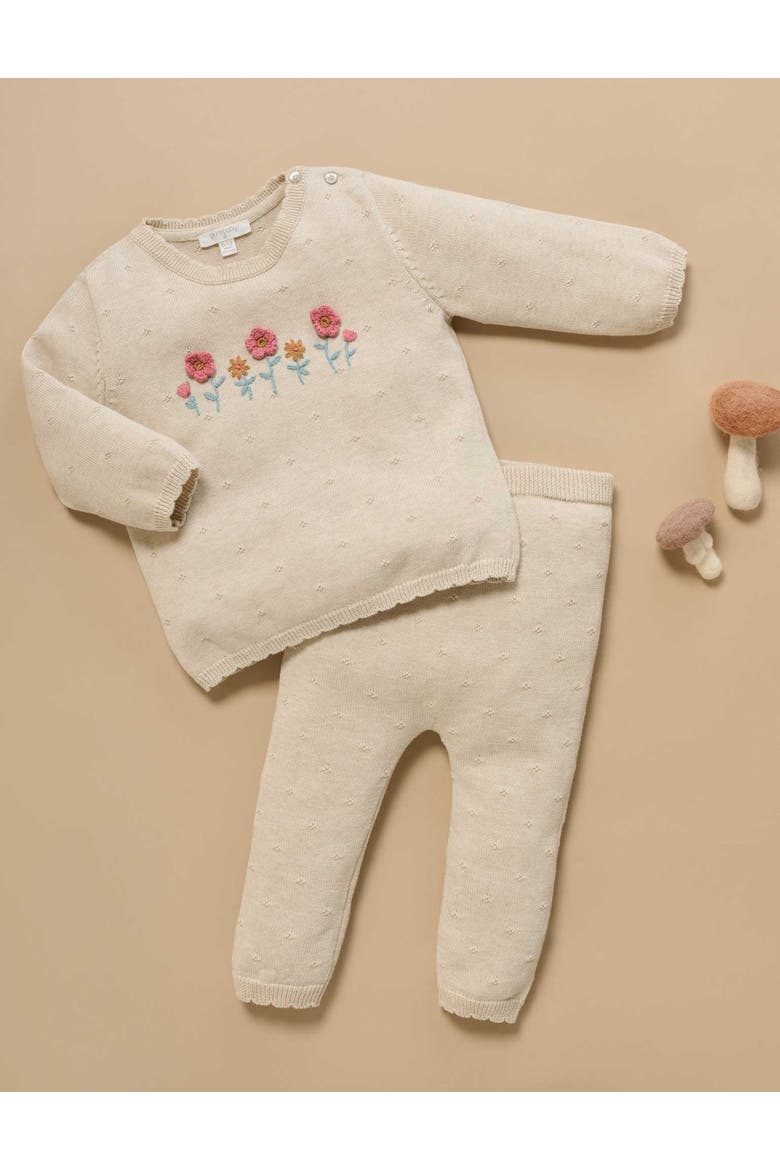 Scalloped Knit Set, Alternate, color, Wheat melange
