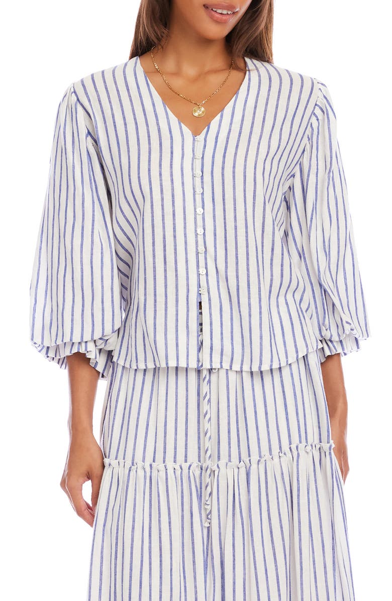 Karen Kane Stripe Linen Blend Shirt, Main, color, Blue/White