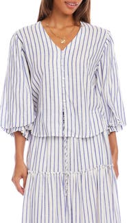 Karen Kane Stripe Linen Blend Shirt