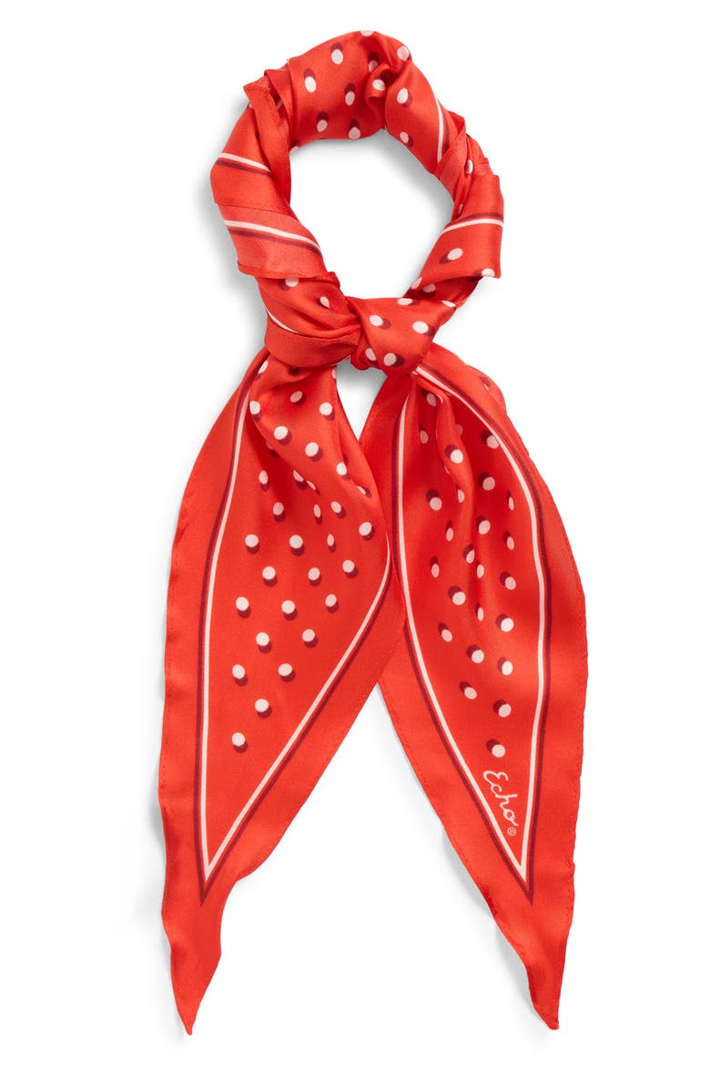 Dot Silk Diamond Scarf, Main, color, FIESTA ORANGE