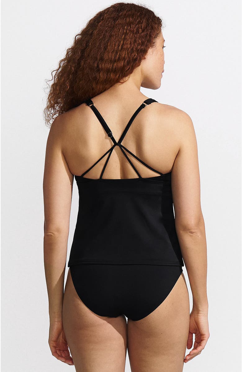 Lands' End Tugless High Neck Strappy Back Tankini Swimsuit Top, Alternate, color, Black