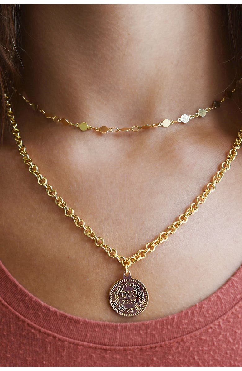 Sterling Forever 14K Gold Plated Coin Layered Necklace, Alternate, color,