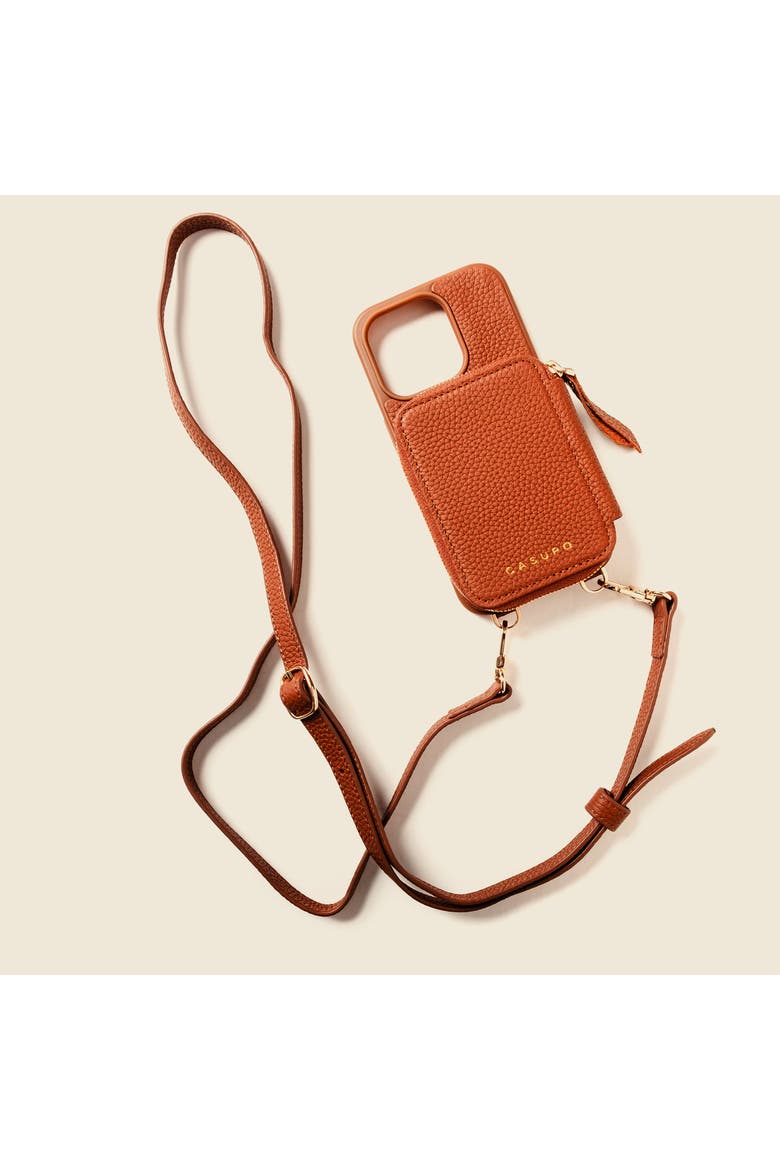 Leather iPhone Case with wallet and strap, Main, color, Natural