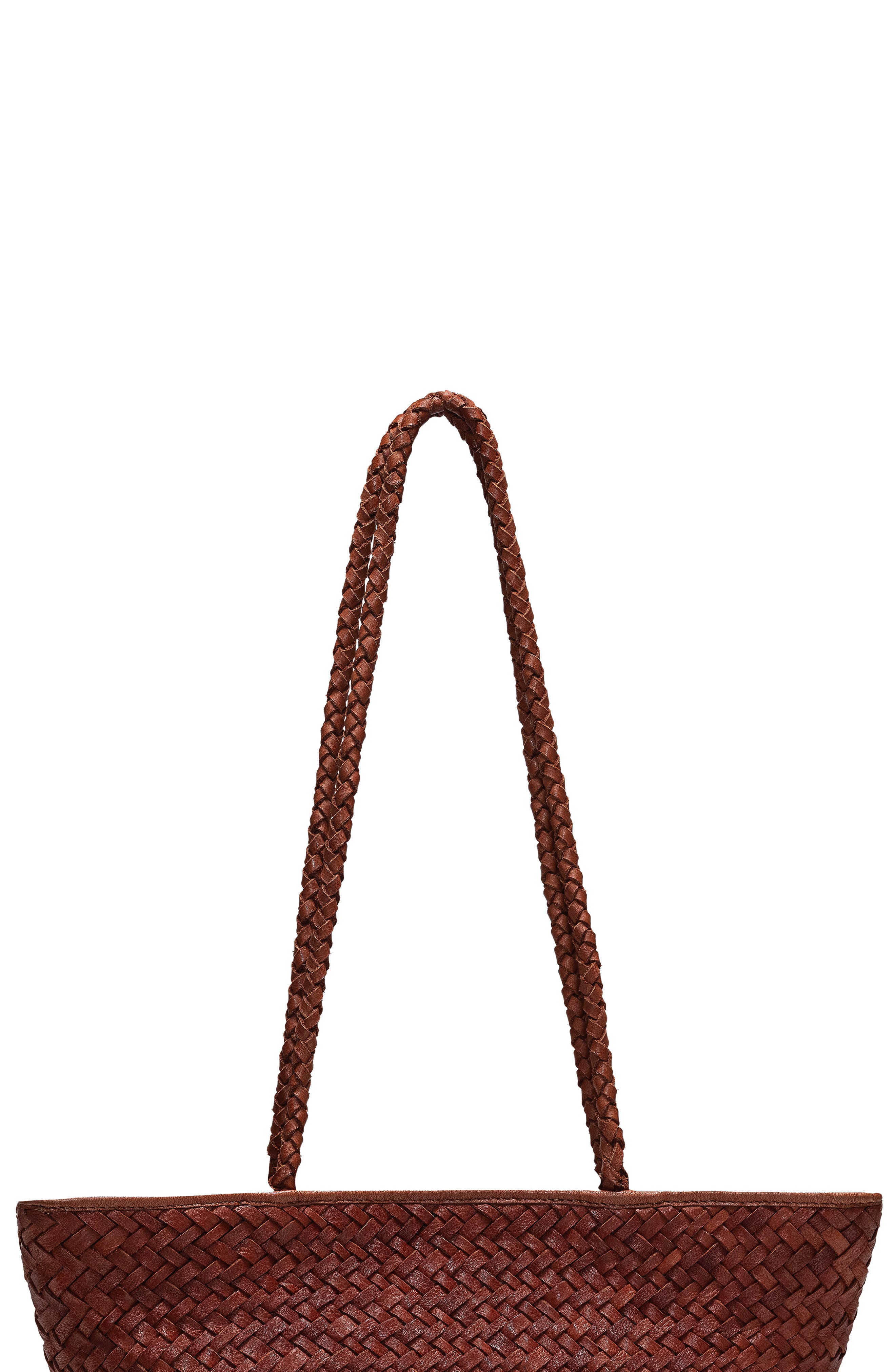 Ecotorie Arlington Woven Leather Bucket Bag, Alternate, color, Brandy