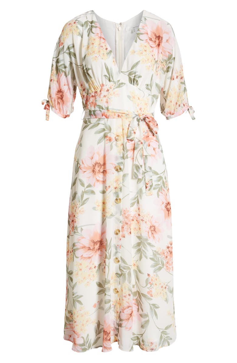 June & Hudson Floral V-Neck Tie Front Dress, Alternate, color, 
