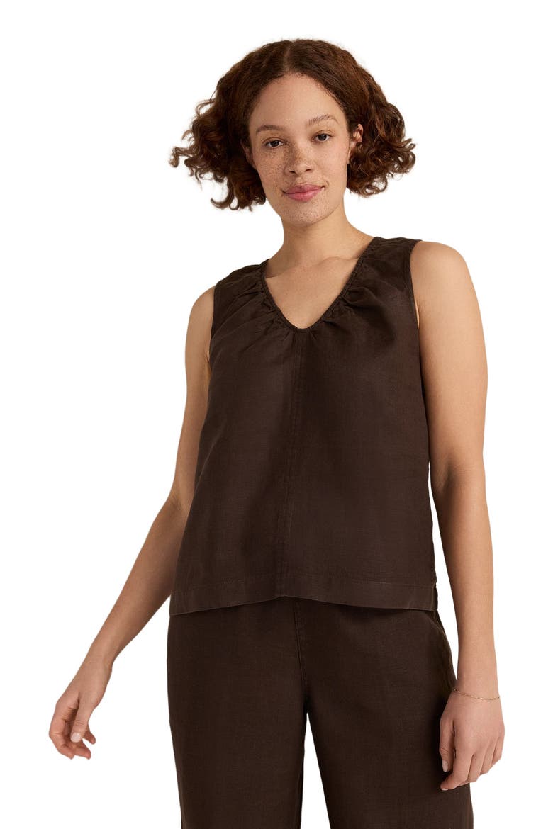 Linen U-Neck Tank, Main, color, Coffee Bean