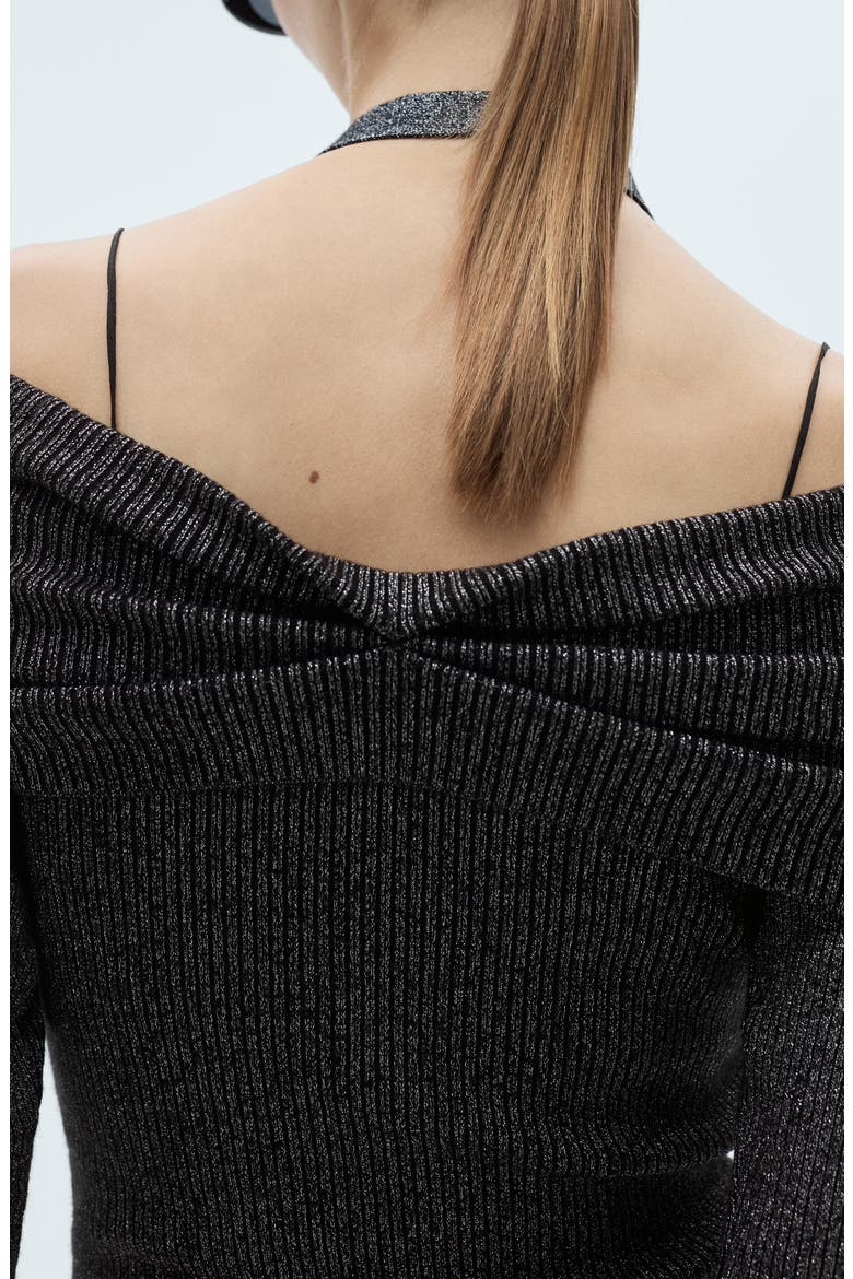 Metallic Off the Shoulder Sweater, Alternate, color, GREY