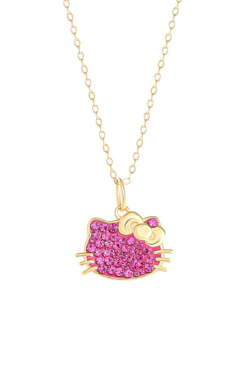 Jacmel Sterling Silver Pink Crystal Pavé Hello Kitty Pendant Necklace, Main, color, Metallic Gold