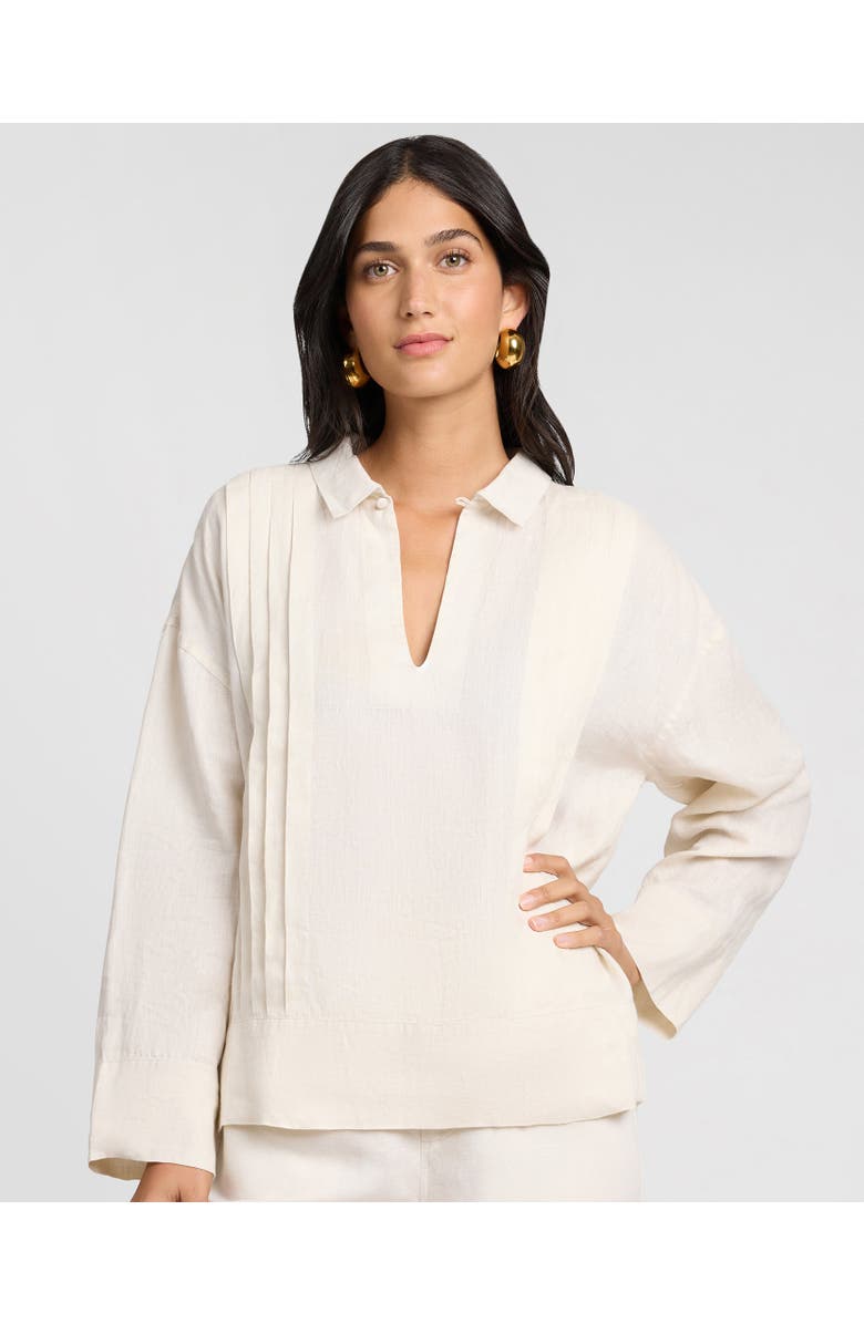 Onia Linen Pintuck Popover Shirt, Main, color, Natural