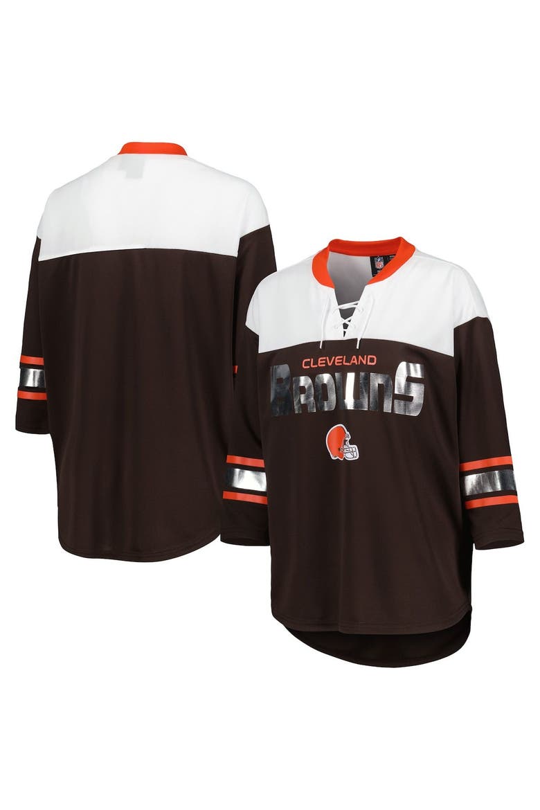 Women's G-III 4Her by Carl Banks Brown/White Cleveland Browns Double Team 3/4-Sleeve Lace-Up T-Shirt, Main, color, Brown