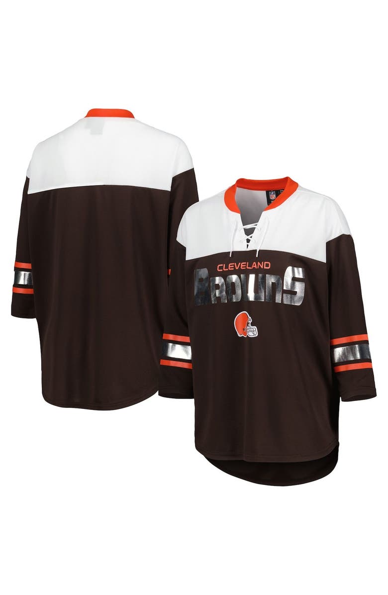 G-III 4HER BY CARL BANKS Women's G-III 4Her by Carl Banks Brown/White Cleveland Browns Double Team 3/4-Sleeve Lace-Up T-Shirt, Main, color, Brown