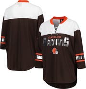 G-III 4HER BY CARL BANKS Women's G-III 4Her by Carl Banks Brown/White Cleveland Browns Double Team 3/4-Sleeve Lace-Up T-Shirt