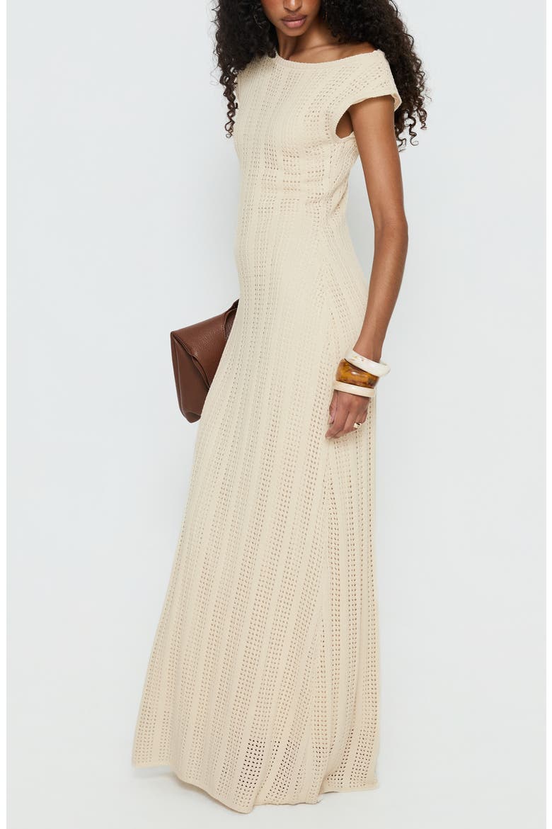Break My Soul Cap Sleeve Pointelle Maxi Dress, Alternate, color, BEIGE