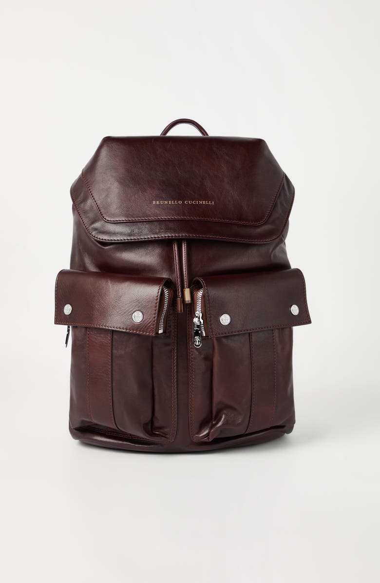 Brunello Cucinelli Calfskin leisure backpack, Alternate, color, Burgundy