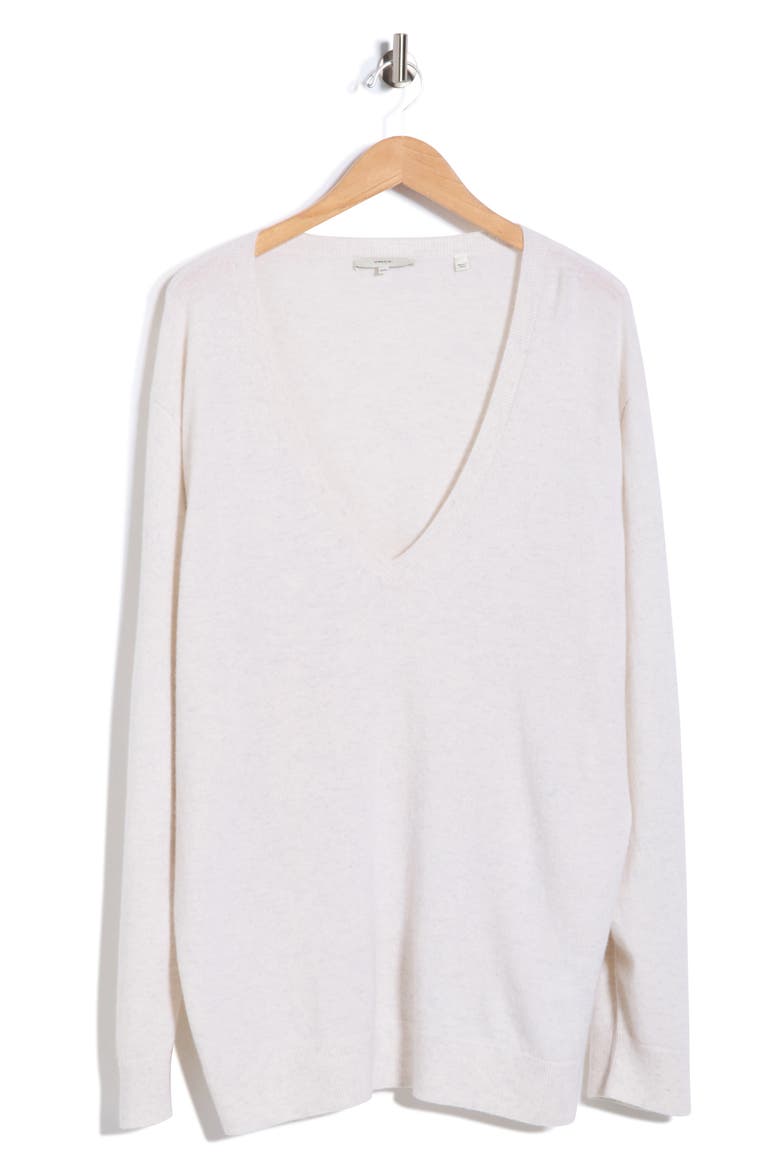 Weekend V-Neck Cashmere Sweater, Main, color, HEATHER WHITE