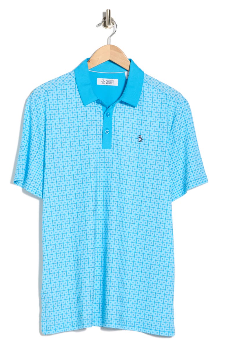 Original Penguin Layered Windowpane Print Knit Polo, Alternate, color, Malibu Blue