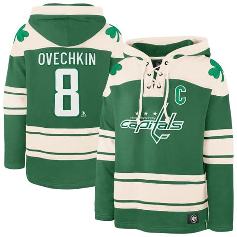 Men's '47 Alexander Ovechkin Kelly Green Washington Capitals St. Patrick's Day Player Name & Number Lacer Pullover Hoodie