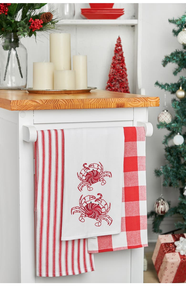 C&F Home Peppermint Crabs Christmas Embroidered 100% Cotton Flour Sack Dishtowel, Alternate, color, Red