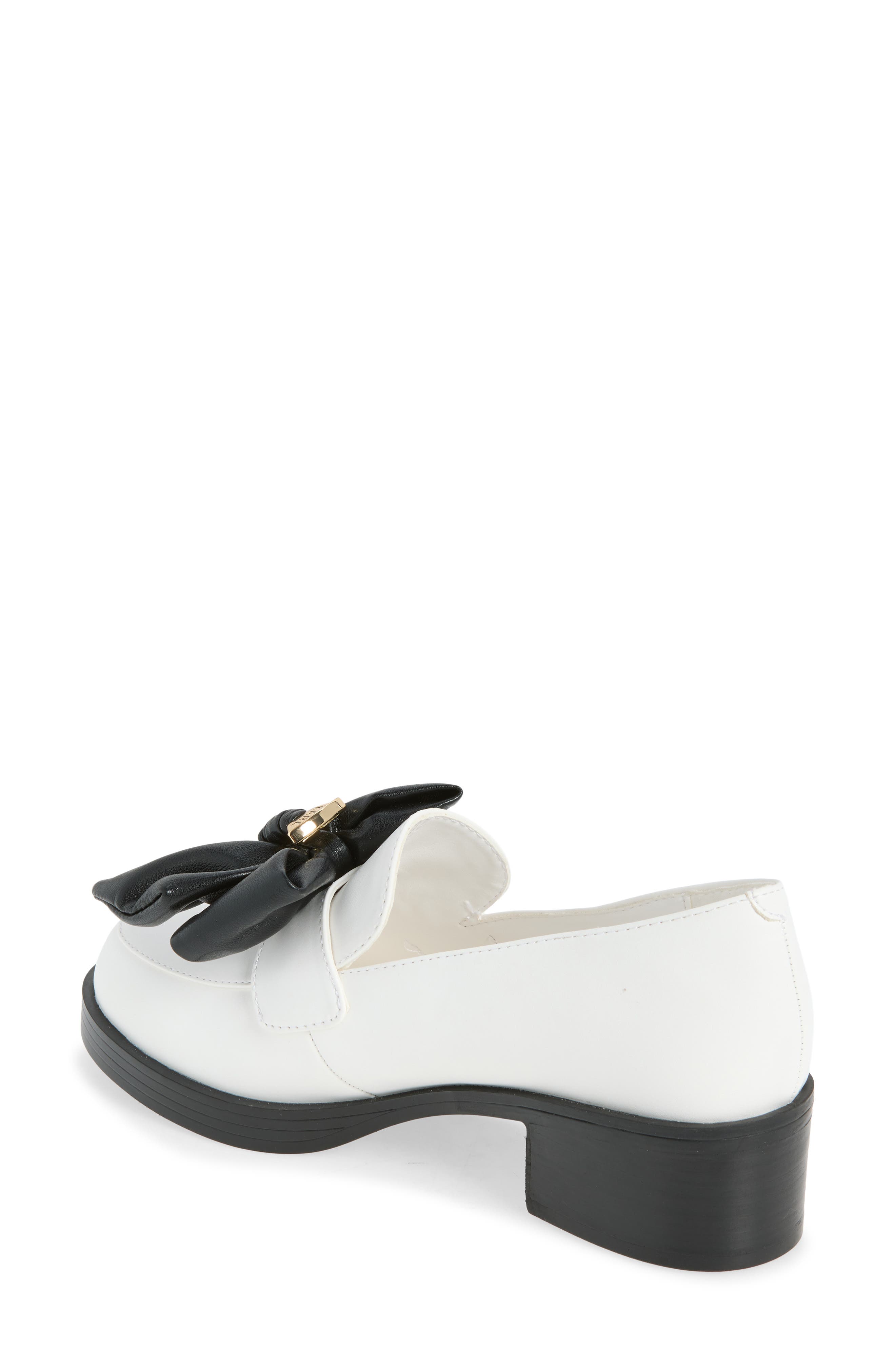 Camilia Fan Bow Loafer, Alternate, color, BRIGHT WHITE/ BLACK