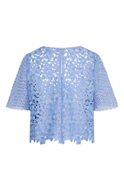 Milly Floral Geo Combo Lace Short Sleeve Top In Sky Blue