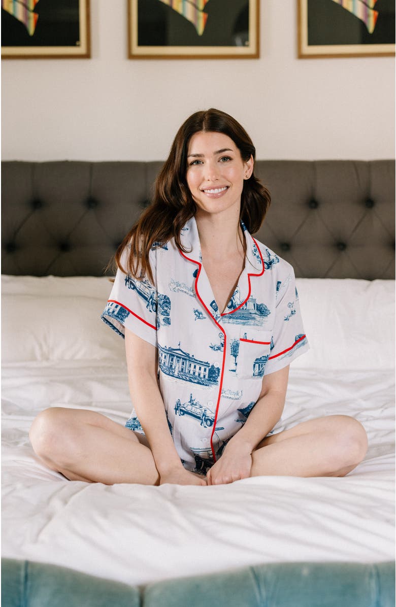 Katie Kime Washington DC Toile Shorts, Alternate, color, Light Blue