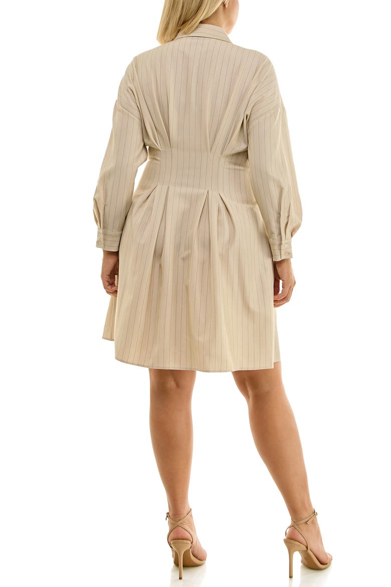 Bi-Stretch Long Sleeve Shirtdress, Alternate, color, TAN / CHOCOLATE