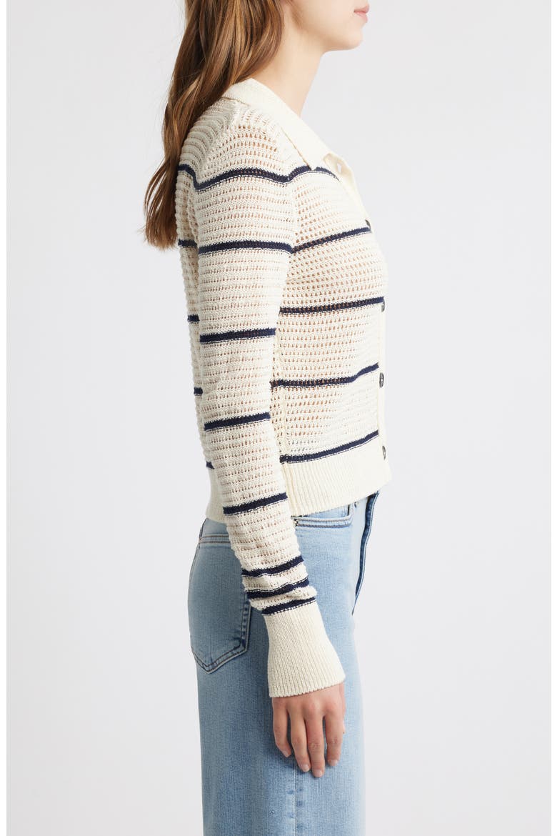 The Shrunken Stripe Cotton Blend Cardigan, Alternate, color, CREAM MULTI
