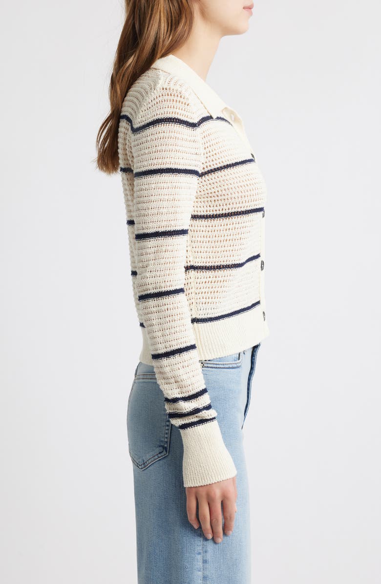 FRAME The Shrunken Stripe Cotton Blend Cardigan, Alternate, color, Cream Multi