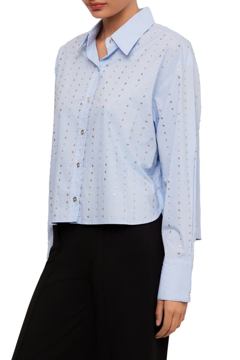 Lisa Embellished Cotton Button Up Shirt, Alternate, color, SKY BLUE