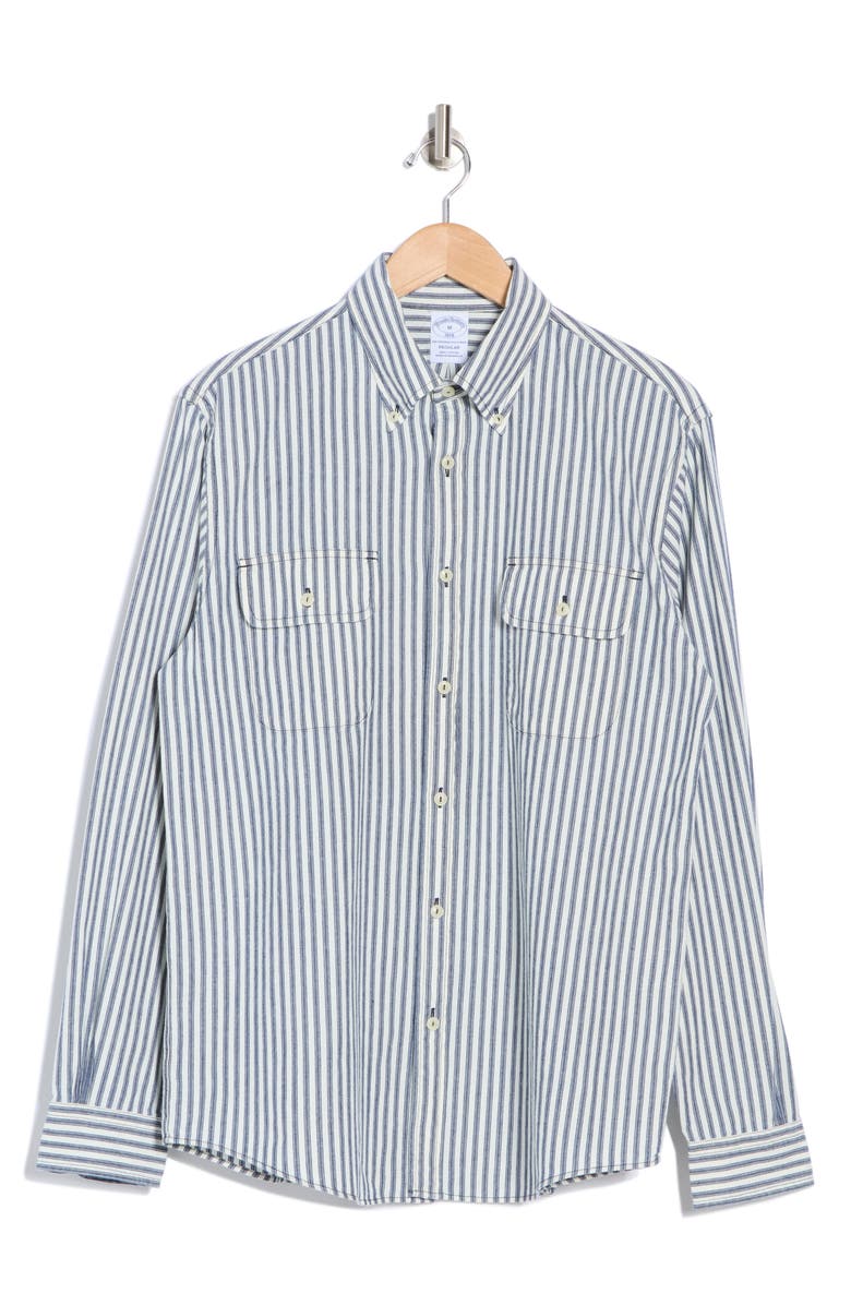Brooks Brothers Yarn Dye Stripe Long Sleeve Button-Down Shirt, Alternate, color, Ticking Stripe