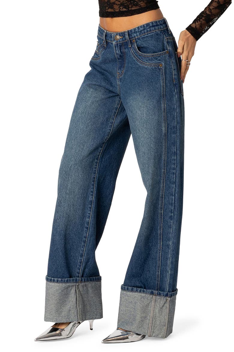 Vesper Cuffed Wide Leg Jeans, Alternate, color, BLUE