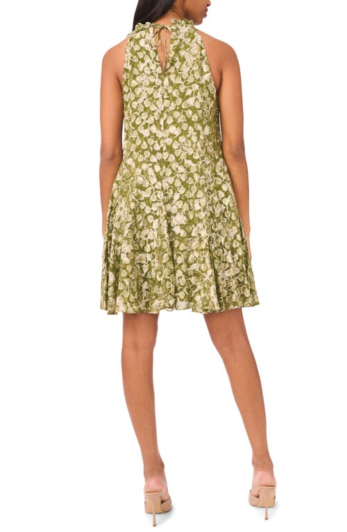 Cece Metallic Leaf Print Dress In Green