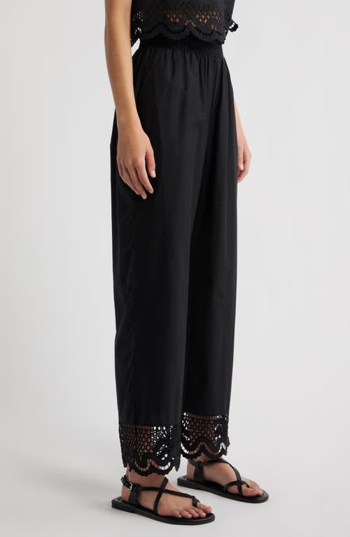 Rails Henrik Smocked Waist Lace Trim Cotton Wide Leg Pants In Black
