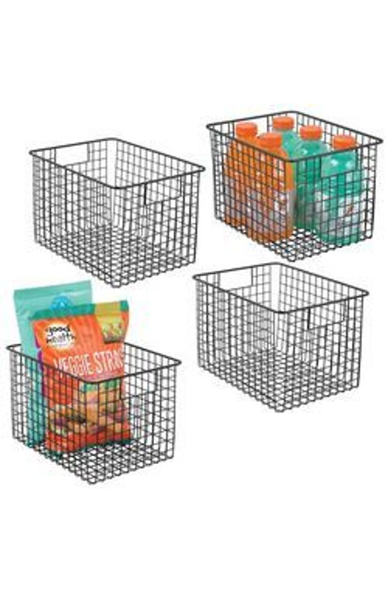 mDesign Metal Wire Food Organizer Basket with Built-In Handles  12 x 9 x 8 - 4 Pack, Main, color, 